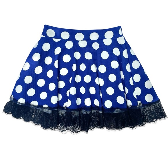 Coquette Retro Polka Dot Skater Skirt Lace Trim Cute Sexy Date Night S/M - Picture 8 of 16